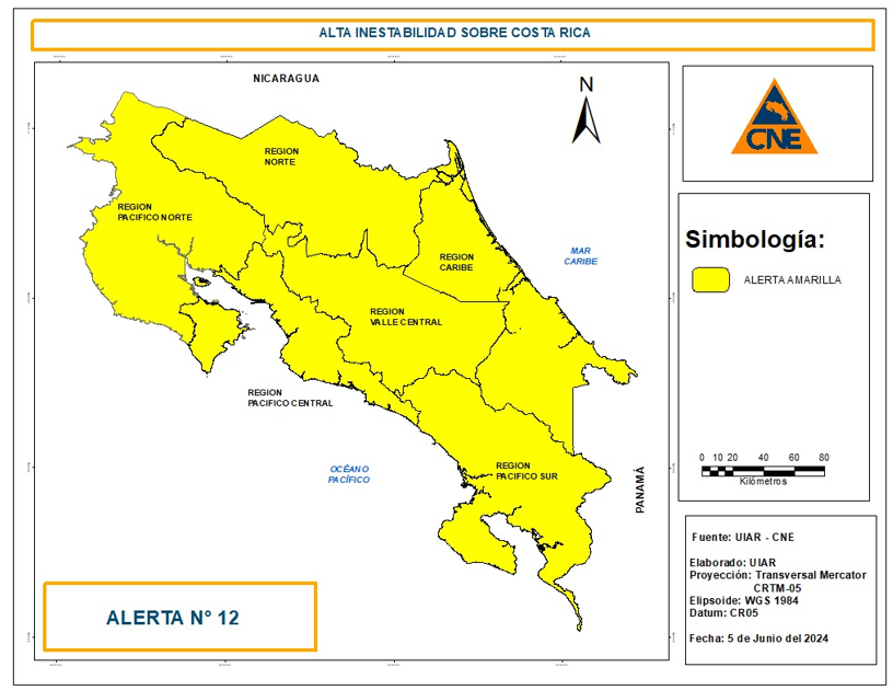CNE declara alerta amarilla para todo el país por recientes aguaceros y próximo paso de ondas tropicales