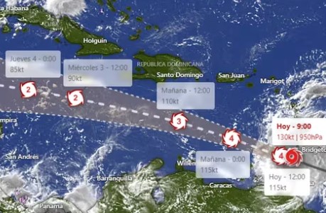 El huracán Beryl tocó tierra en la isla Carriacou de Granada en el Caribe