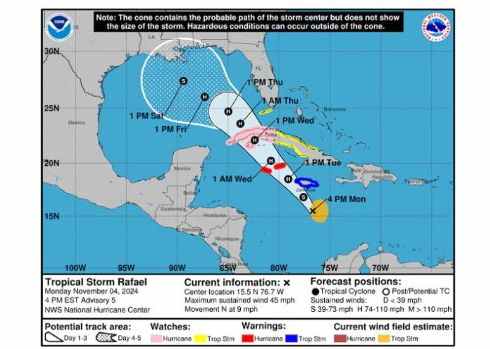 La tormenta tropical Rafael se intensifica en el Caribe: esta es su trayectoria y posibles efectos en el sur de EEUU