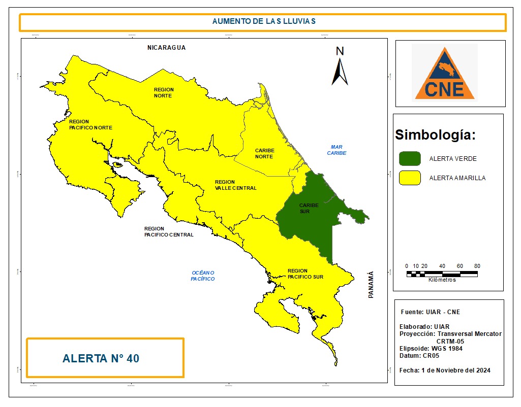 CNE emite alerta amarilla para casi todo el país por saturación de suelos y lluvias que se prevén para los próximos días