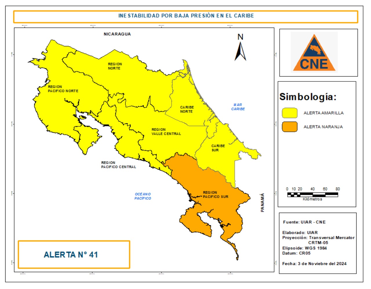 CNE emite alerta naranja para la Zona Sur ante lluvias por disturbio meteorológico y Zona de Convergencia Intertropical