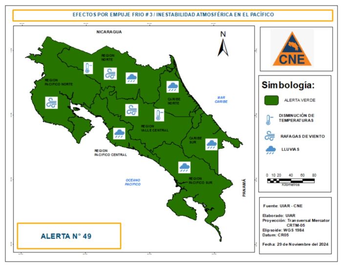 CNE eleva a alerta verde todo el país por los efectos del Empuje Frío No. 3