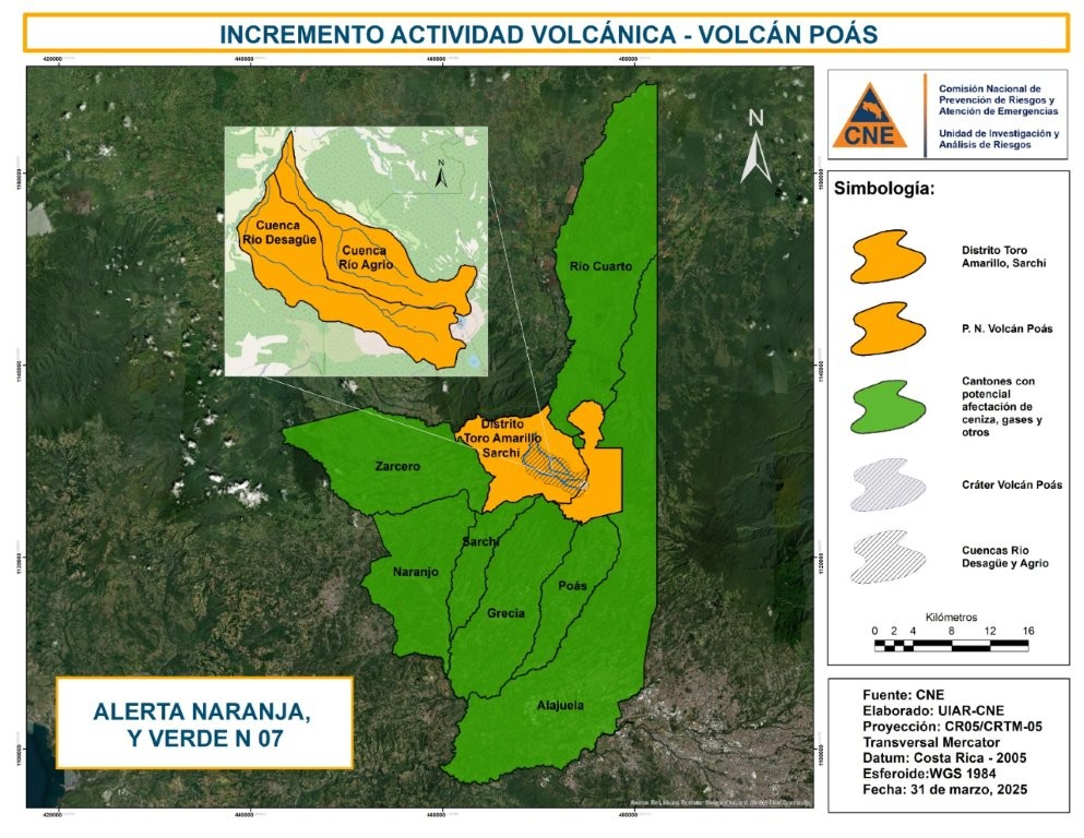 Emiten alerta naranja para el Volcán Poás y Toro Amarillo de Sarchí ante aumento en actividad volcánica