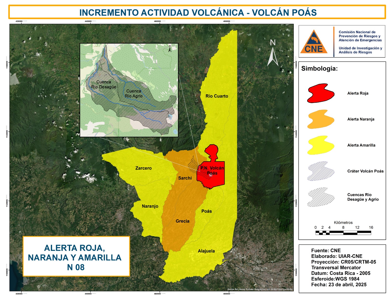 CNE declara alerta roja en el Volcán Poás y llama a tomar precaución en cantones cercanos