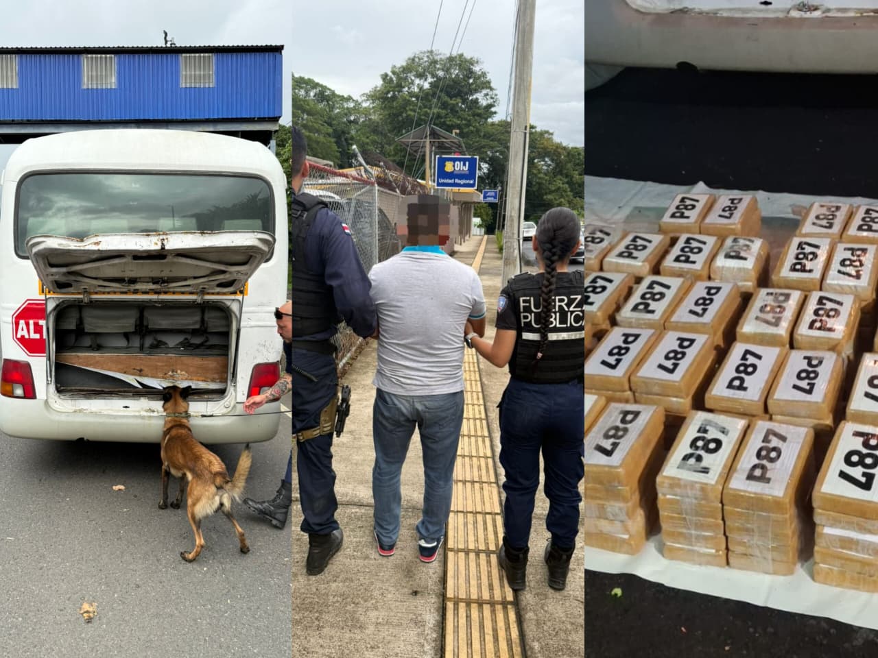 OIJ detiene a sospechoso con 920 kilos de cocaína escondidos en una buseta de transporte de estudiantes