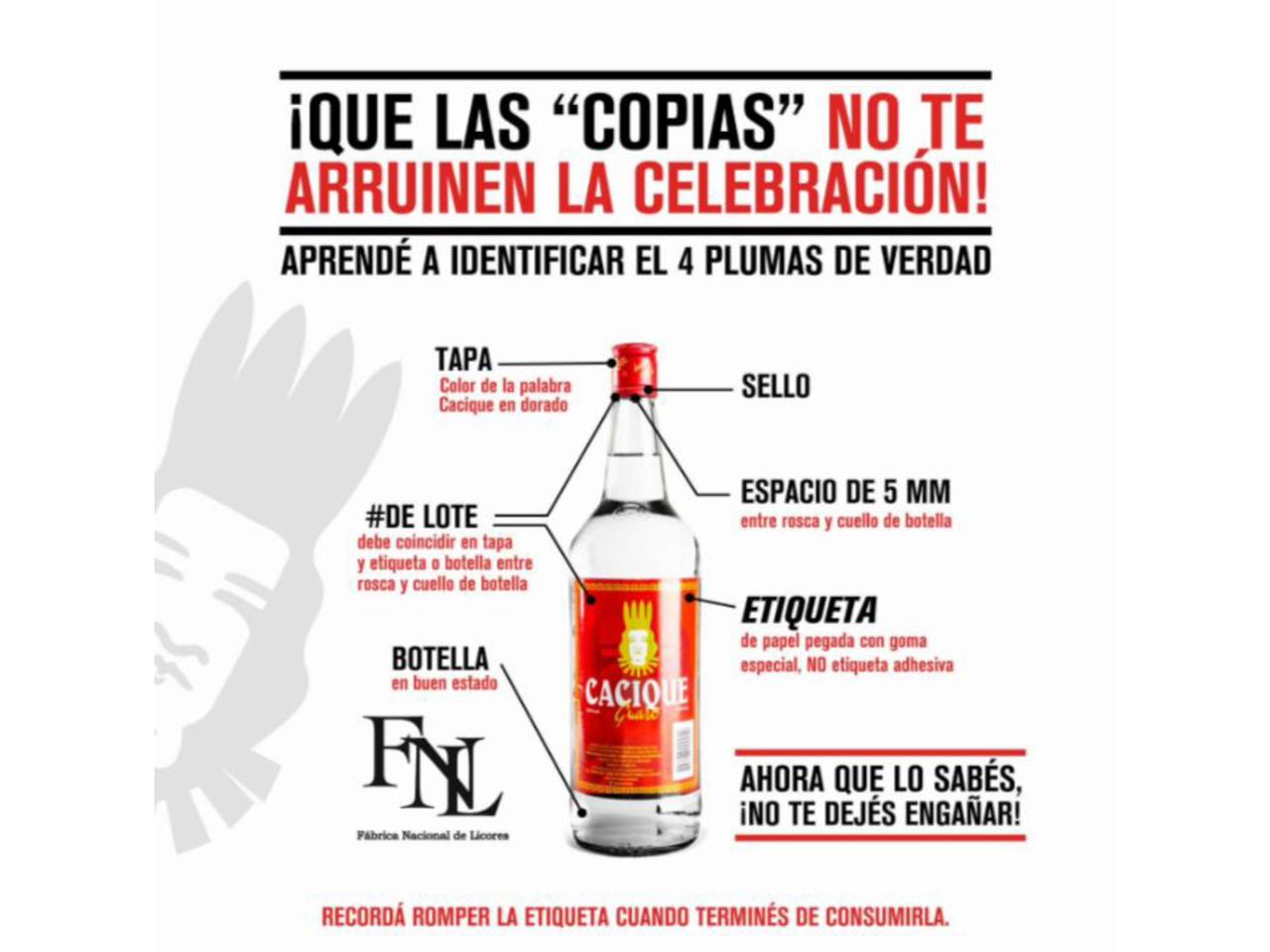FANAL alerta por clonación de Guaro Cacique y otros licores: Advierte riesgos graves para la salud