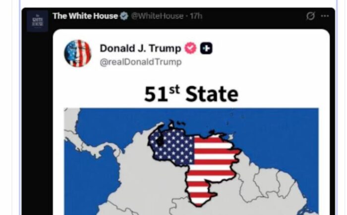 Donald Trump volvió a publicar el mapa de Venezuela como el “estado 51” de Estados Unidos